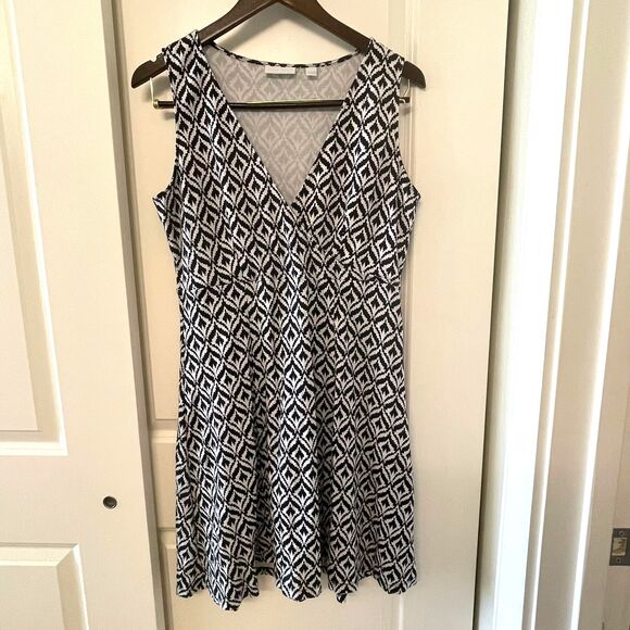 New York & Company Women's Sleeveless Black White Fit & Flare Dress Size L - Picture 2 of 8